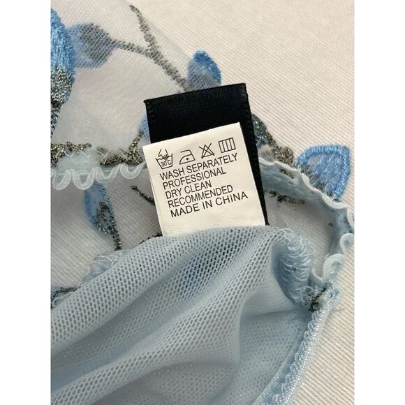 Blue Floral Embroidered Mesh Crop Bralette Adjustable Straps Size S - Picture 8 of 9